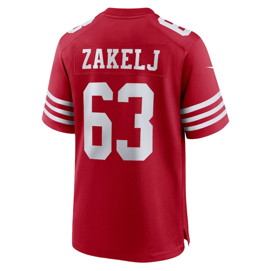 SF.49ers #63 Nick Zakelj Scarlet Game Player Jersey Stitched American Football Jerseys - Main View