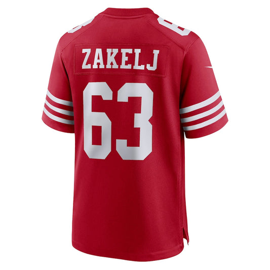 SF.49ers #63 Nick Zakelj Scarlet Game Player Jersey Stitched American Football Jerseys - Main View