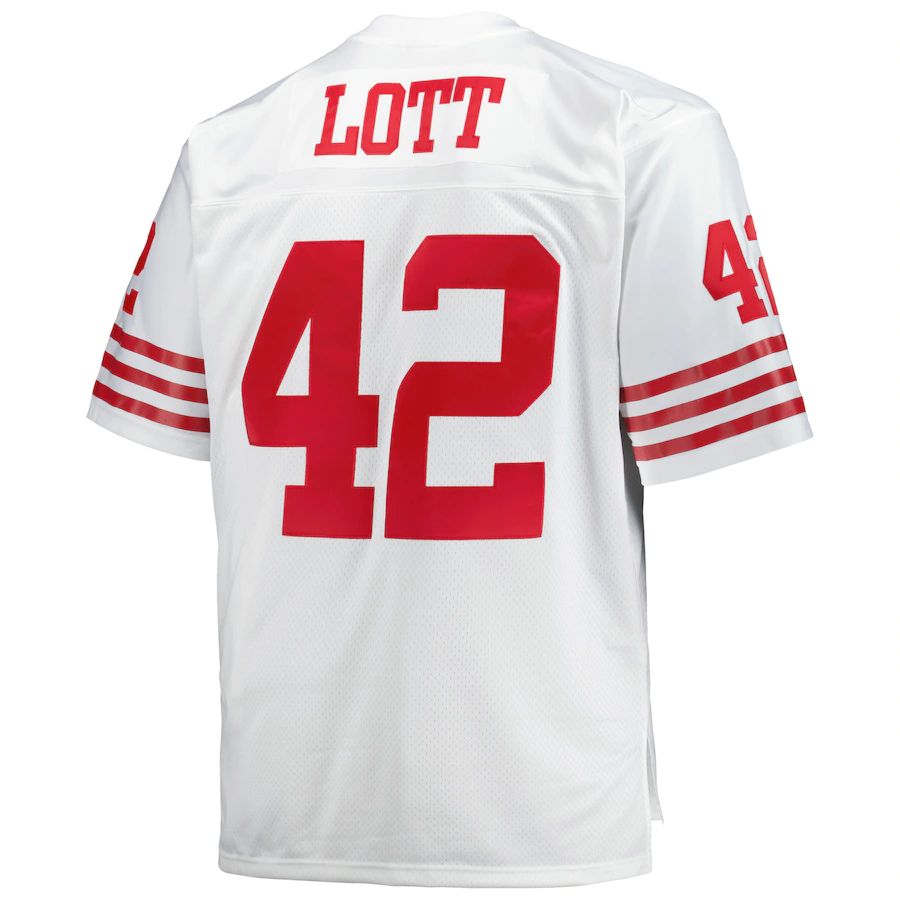 SF.49ers #42 Ronnie Lott Mitchell & Ness White Big & Tall 1990 Retired Player Replica Jersey Stitched American Football Jerseys - Main View