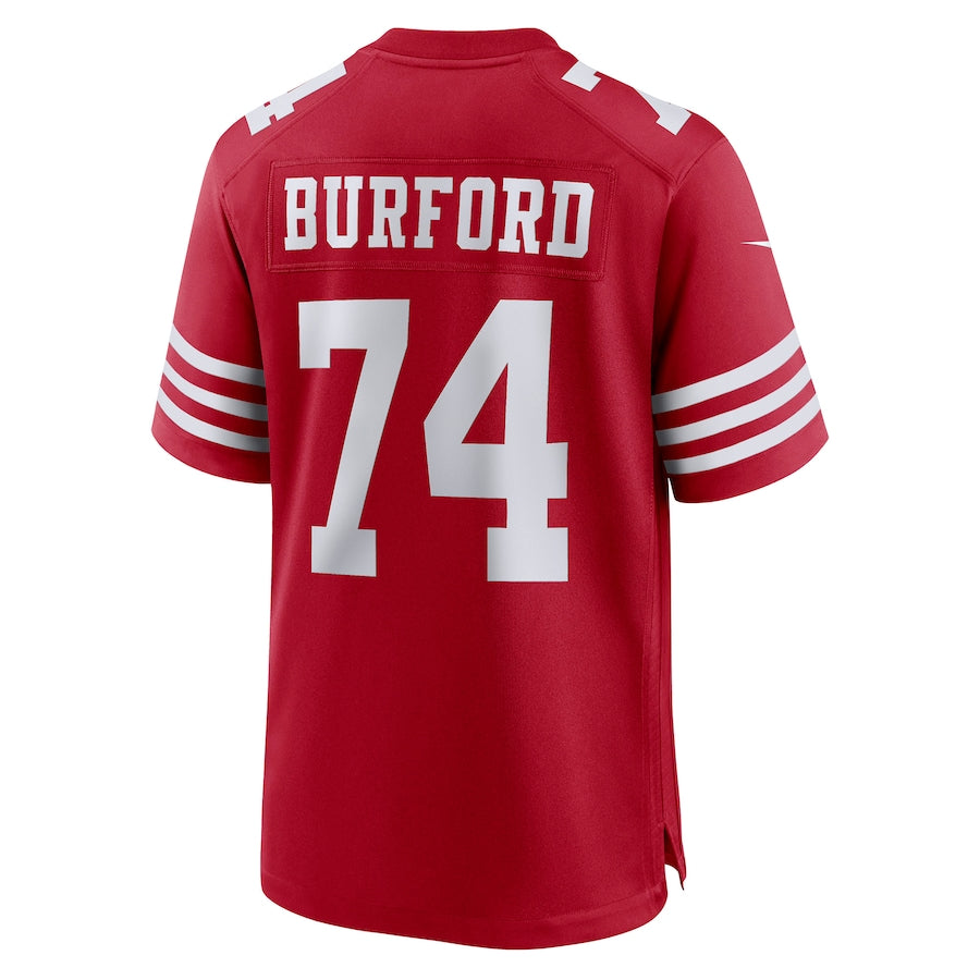 SF.49ers #74 Spencer Burford Scarlet Game Player Jersey Stitched American Football Jerseys - Main View