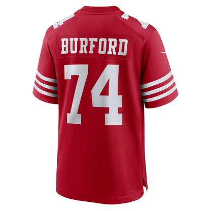 SF.49ers #74 Spencer Burford Scarlet Game Player Jersey Stitched American Football Jerseys - Main View