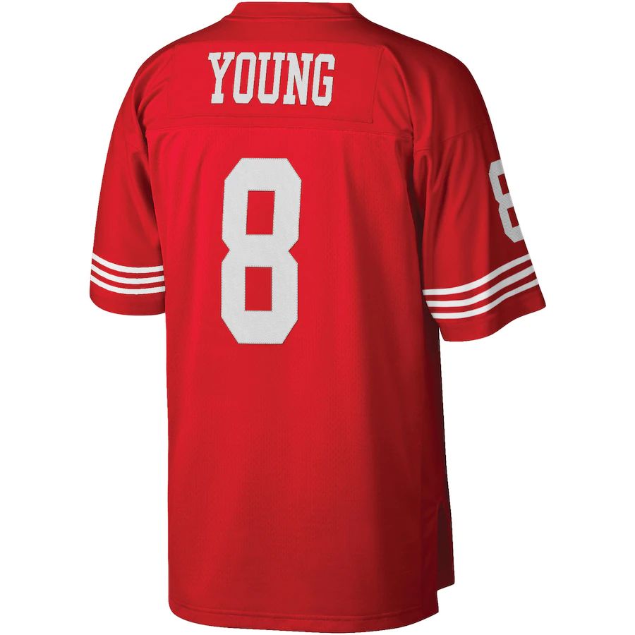 SF.49ers #8 Steve Young Mitchell & Ness Scarlet Legacy Replica Jersey Stitched American Football Jerseys - Main View