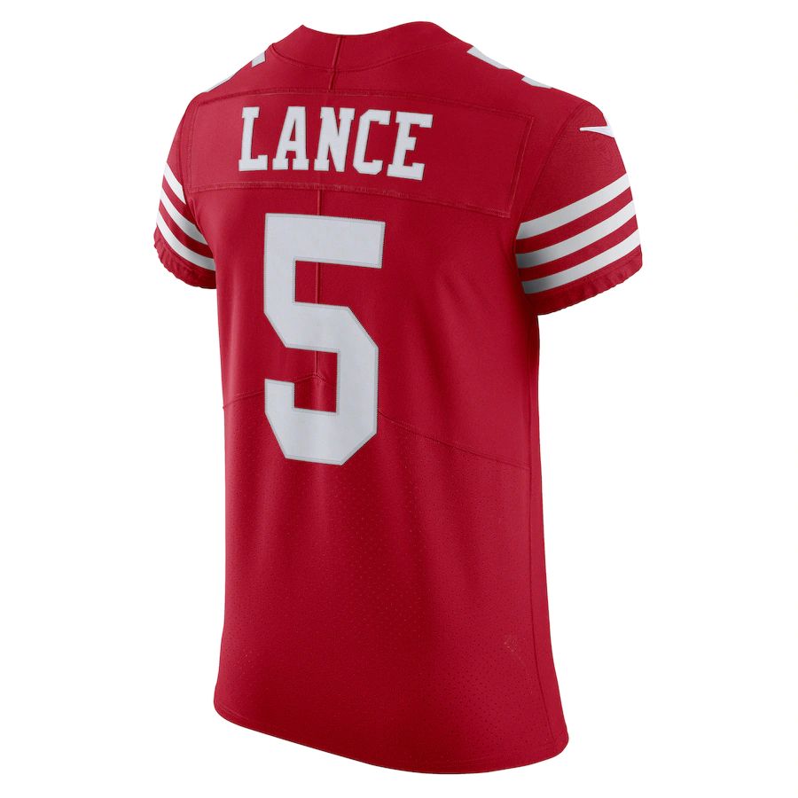 SF.49ers #5 Trey Lance Scarlet Vapor Elite Jersey Stitched American Football Jerseys - Main View