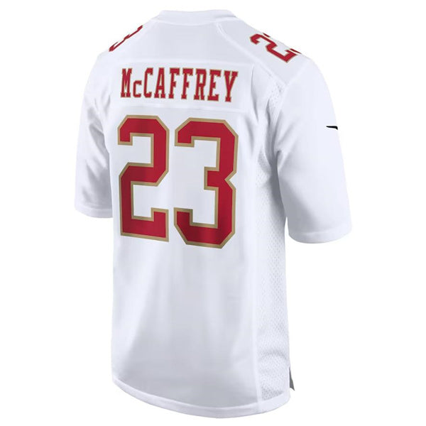 SF.49ers #23 Christian McCaffrey White carlet Player Game Jersey Stitched American Football Jerseys - Main View