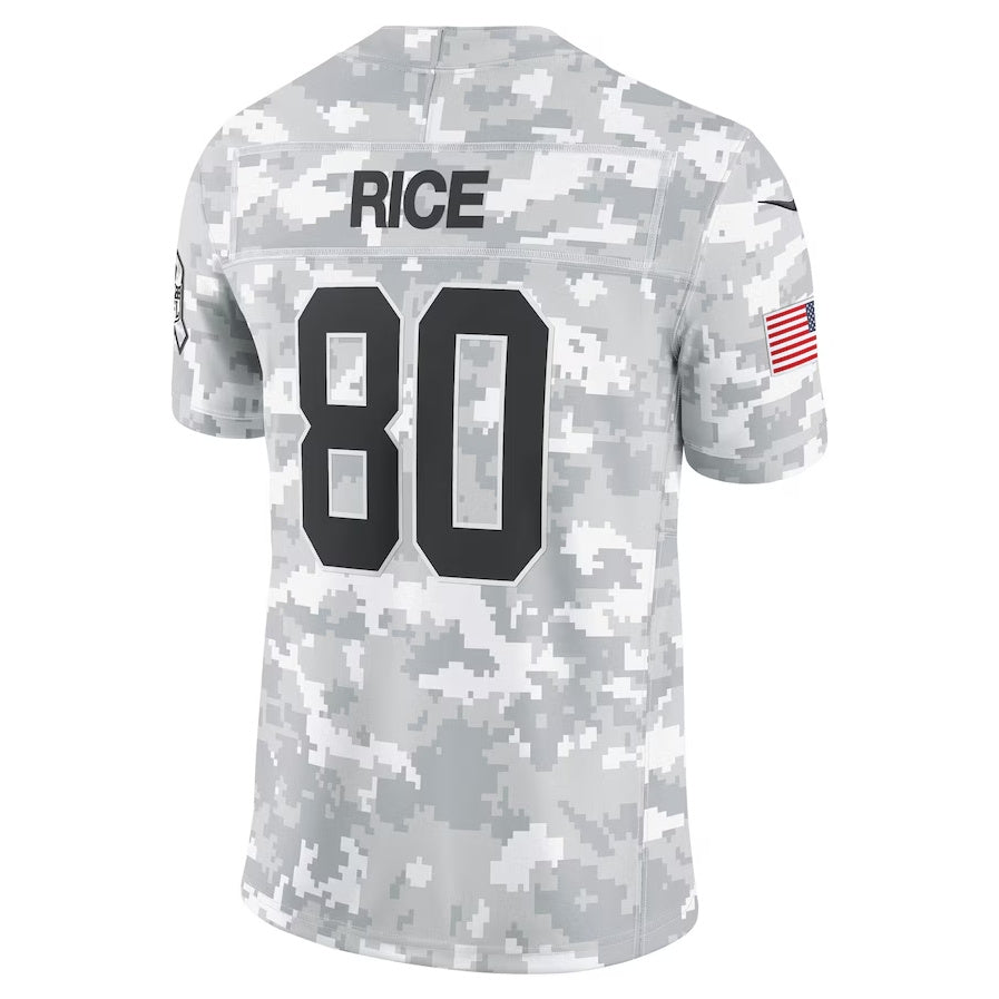 SF.49ers #80 Jerry Rice Arctic Camo 2024 Salute to Service Limited Stitched American Football Jerseys - Main View