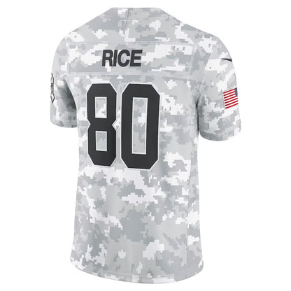 SF.49ers #80 Jerry Rice Arctic Camo 2024 Salute to Service Limited Stitched American Football Jerseys - Main View