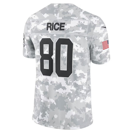 SF.49ers #80 Jerry Rice Arctic Camo 2024 Salute to Service Limited Stitched American Football Jerseys - Main View