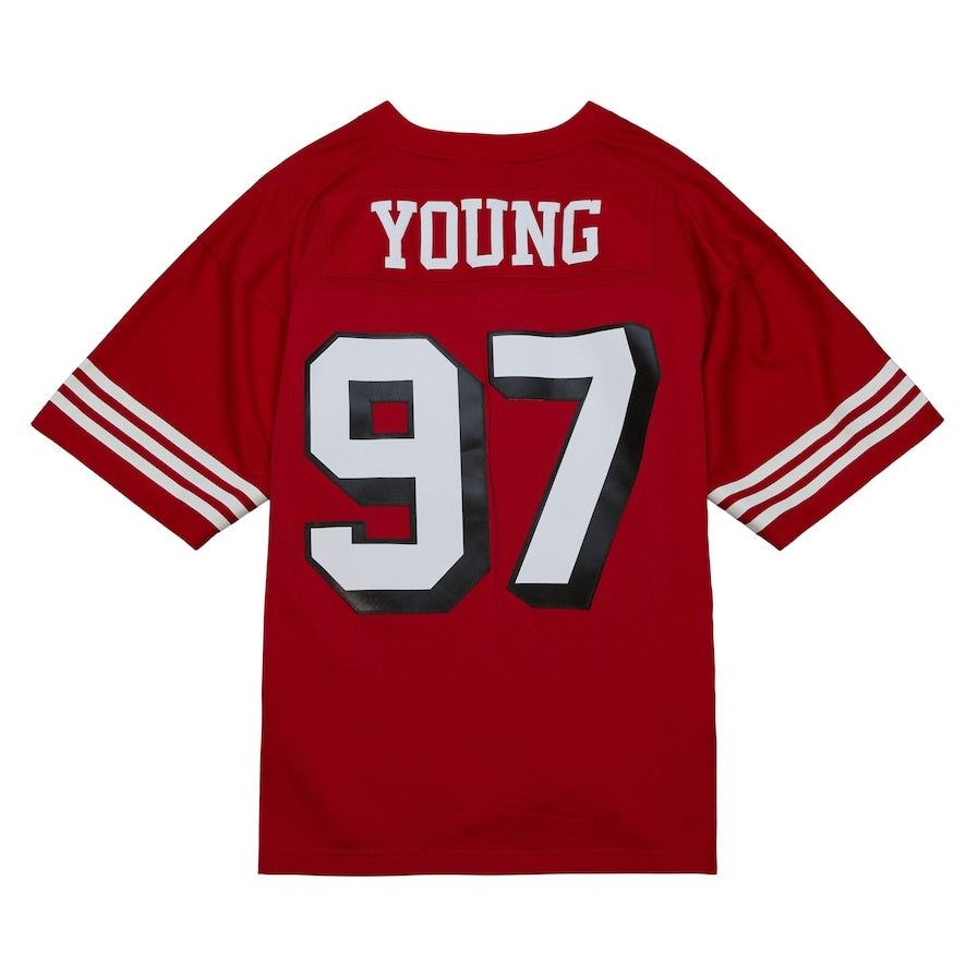 SF.49ers #97 Bryant Young Mitchell & Ness Legacy Replica Jersey - Scarlet Stitched American Football Jerseys - Main View