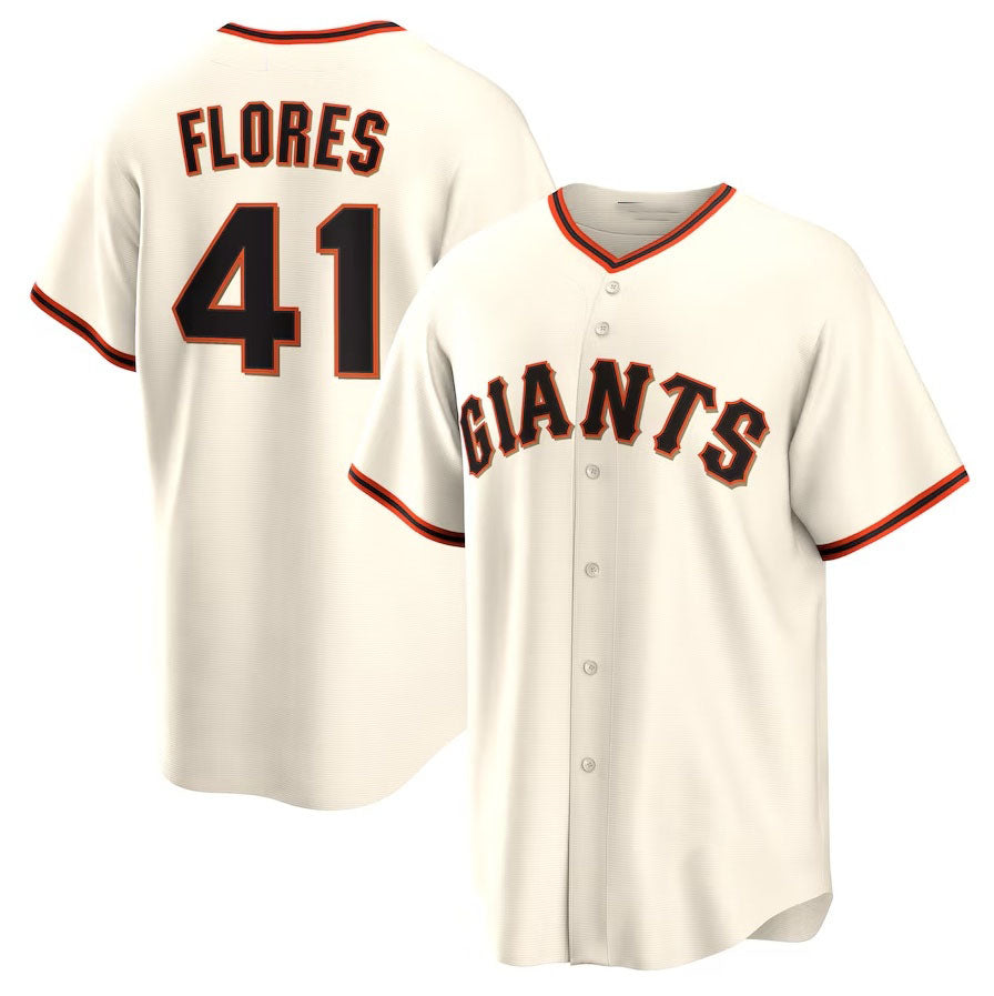 San Francisco Giants #41 Wilmer Flores Home Replica Jersey - Cream Stitched Baseball Jersey - Main View