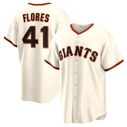 San Francisco Giants #41 Wilmer Flores Home Replica Jersey - Cream Stitched Baseball Jersey - Main View