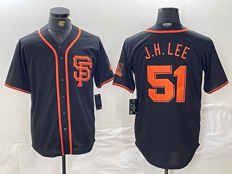 San Francisco Giants #51 Jung Hoo Lee Black With SF Stitched Cool Base Baseball Jersey - Main View