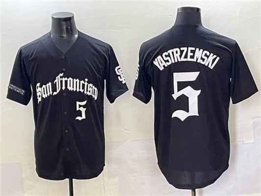 San Francisco Giants #5 Mike Yastrzemski Black 'Gothic Fog Edition' Vapor Premier Limited Stitched Baseball Jersey - Main View