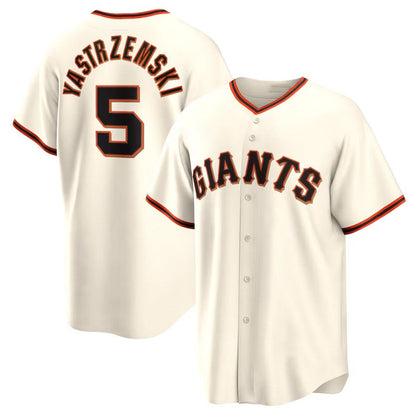 San Francisco Giants #5 Yastrzemski Home Replica Player Jersey - Cream Stitched Baseball Jersey - Main View