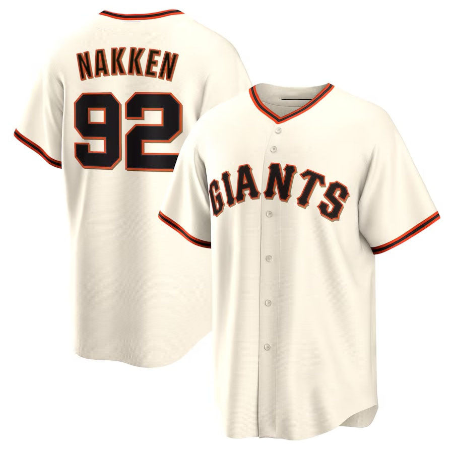 San Francisco Giants #92 Alyssa Nakken Home Replica Player Jersey - Cream Stitched Baseball Jersey - Main View