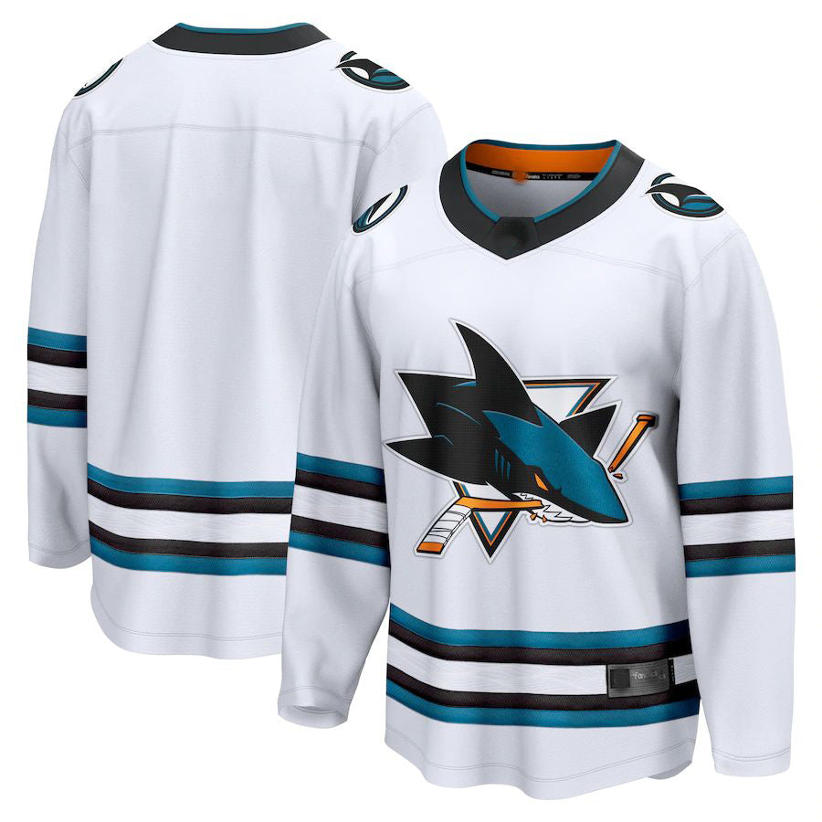 SJ.Sharks Fanatics Branded Away Premier Breakaway Jersey White Stitched American Hockey Jerseys - Main View
