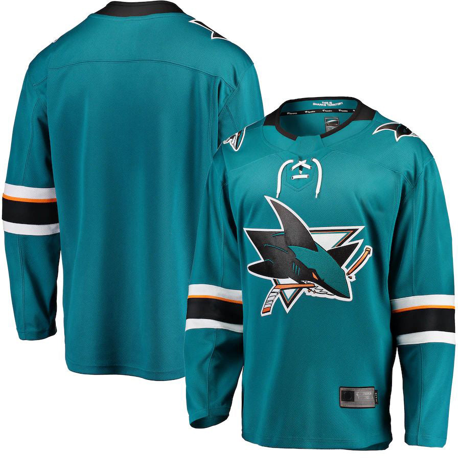 SJ.Sharks Fanatics Branded Breakaway Home Jersey Teal Stitched American Hockey Jerseys - Main View