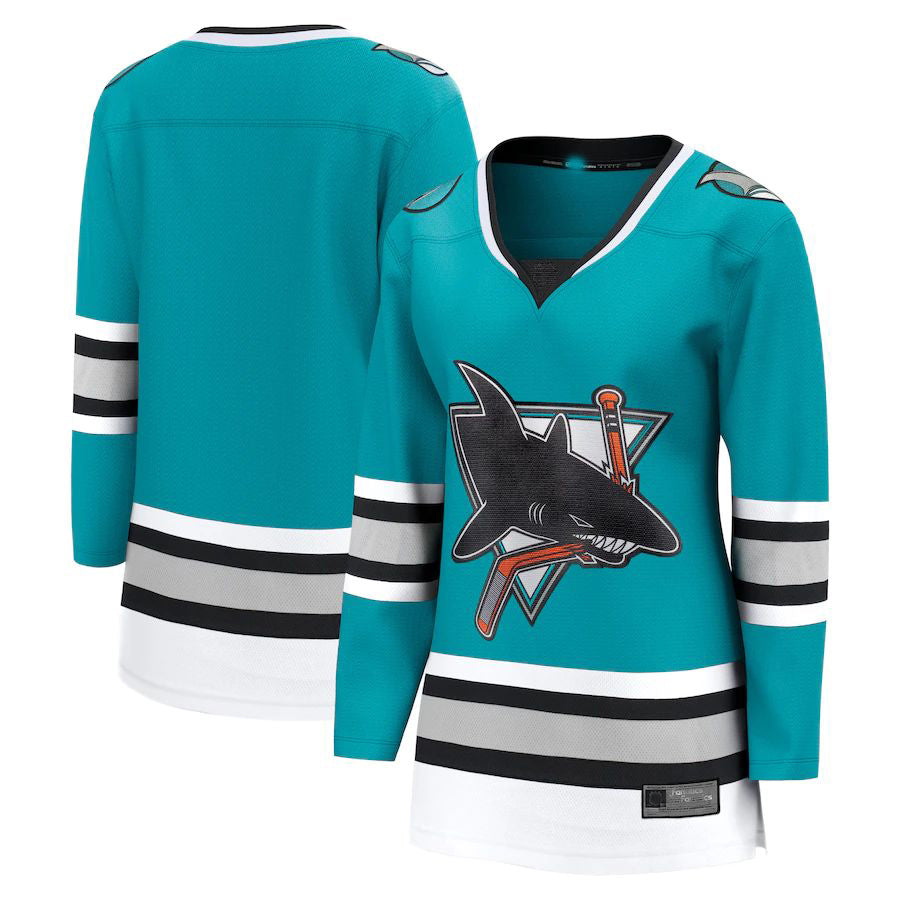 SJ.Sharks Fanatics Branded 30th Anniversary Premier Breakaway Team Jersey Teal Stitched American Hockey Jerseys - Main View
