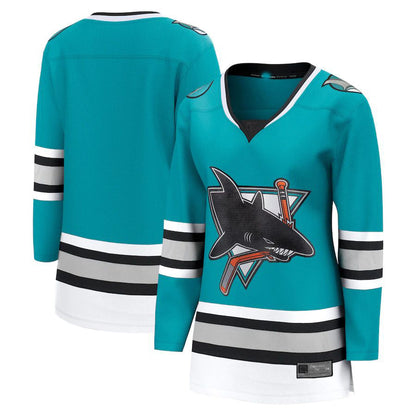 SJ.Sharks Fanatics Branded 30th Anniversary Premier Breakaway Team Jersey Teal Stitched American Hockey Jerseys - Main View