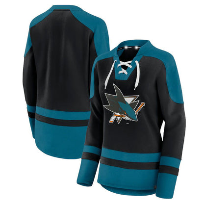 SJ.Sharks Fanatics Branded Net Gain Fleece V-Neck Pullover Sweatshirt  Black Stitched American Hockey Jerseys - Main View