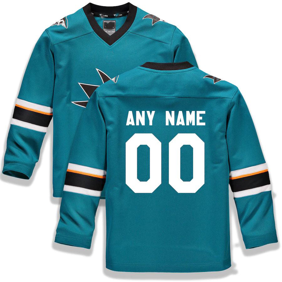 Custom SJ.Sharks Fanatics Branded Home Replica Custom Jersey Teal Stitched American Hockey Jerseys - Main View
