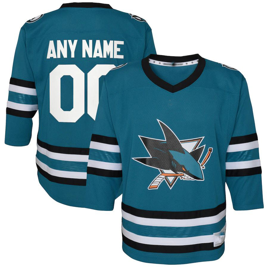 Custom SJ.Sharks Preschool Home Replica Jersey Teal Stitched American Hockey Jerseys - Main View