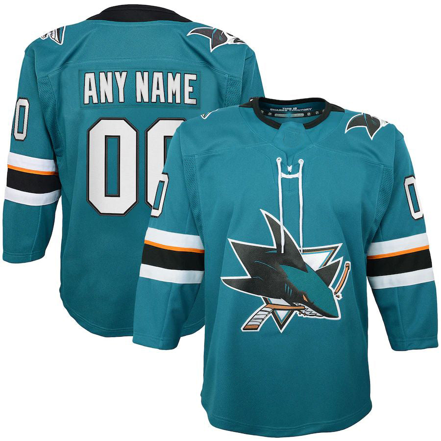 Custom SJ.Sharks 2019-20 Home Premier Teal Stitched American Hockey Jerseys - Main View