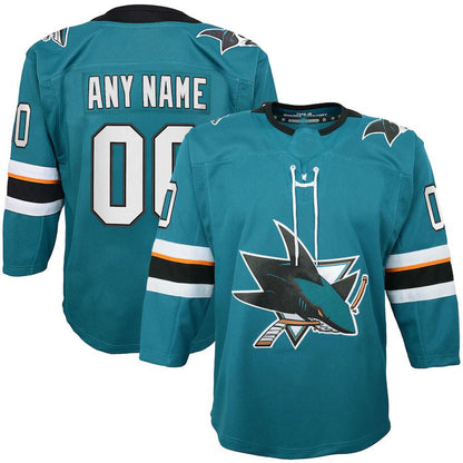 Custom SJ.Sharks 2019-20 Home Premier Teal Stitched American Hockey Jerseys - Main View