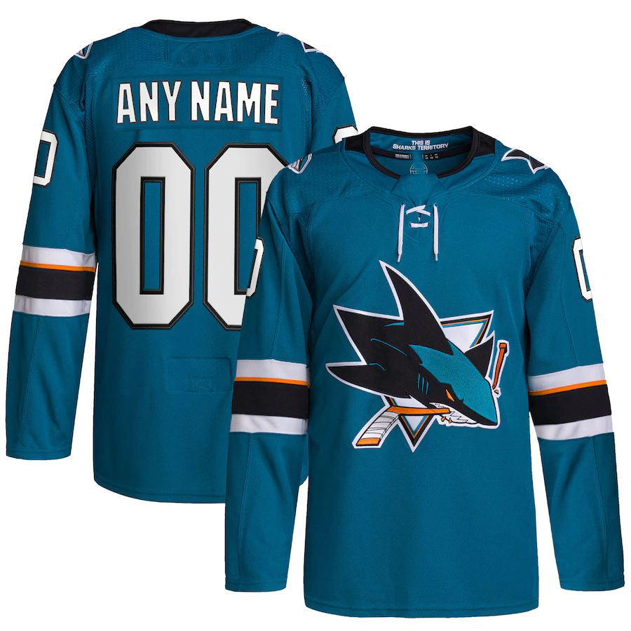 Custom SJ.Sharks 2021-22 Home Primegreen Authentic Pro Jersey Teal Stitched American Hockey Jerseys - Main View