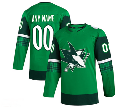 Custom S.Jose Sharks 2023 St. Patrick's Day Primegreen Authentic Jersey - Kelly Green Stitched American Hockey Jerseys - Main View