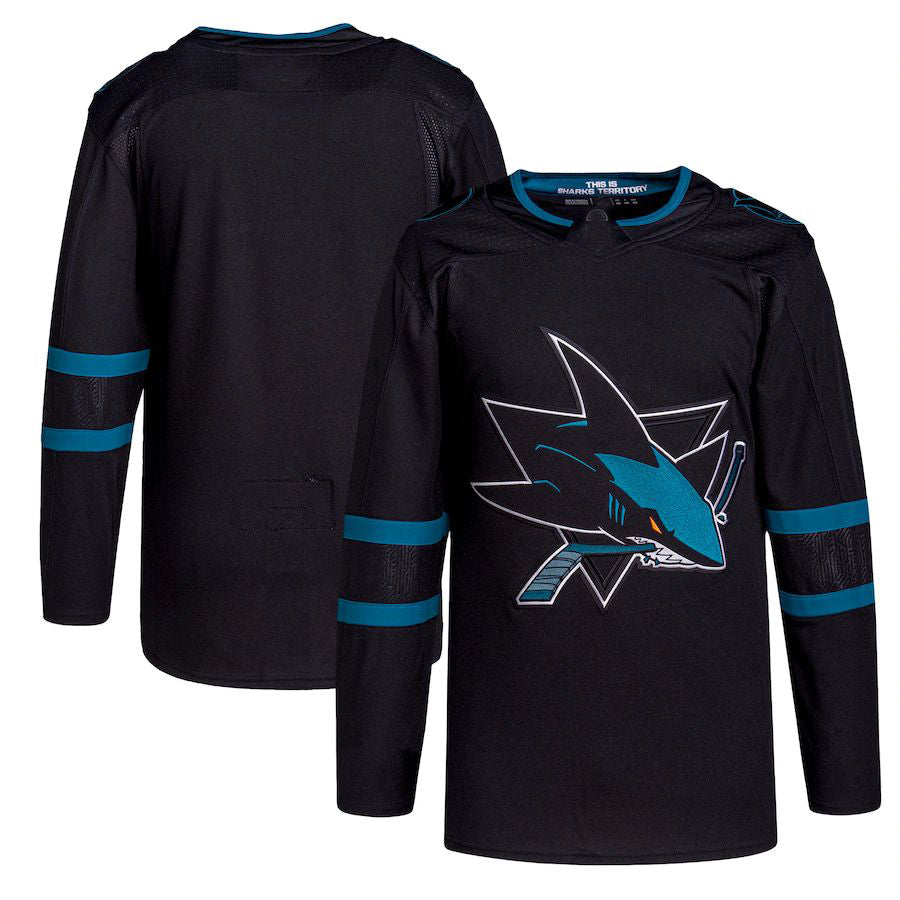 SJ.Sharks Alternate Primegreen Authentic Pro Jersey Black Stitched American Hockey Jerseys - Main View