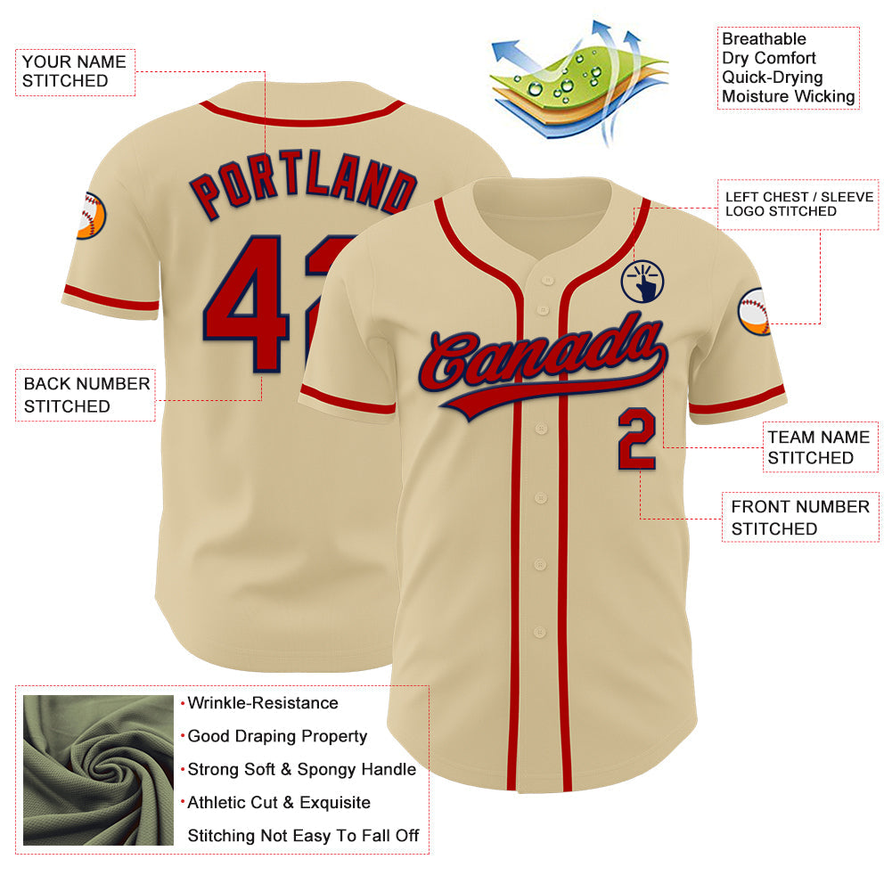 Custom Sand Red-Navy Authentic Baseball Jersey view 3