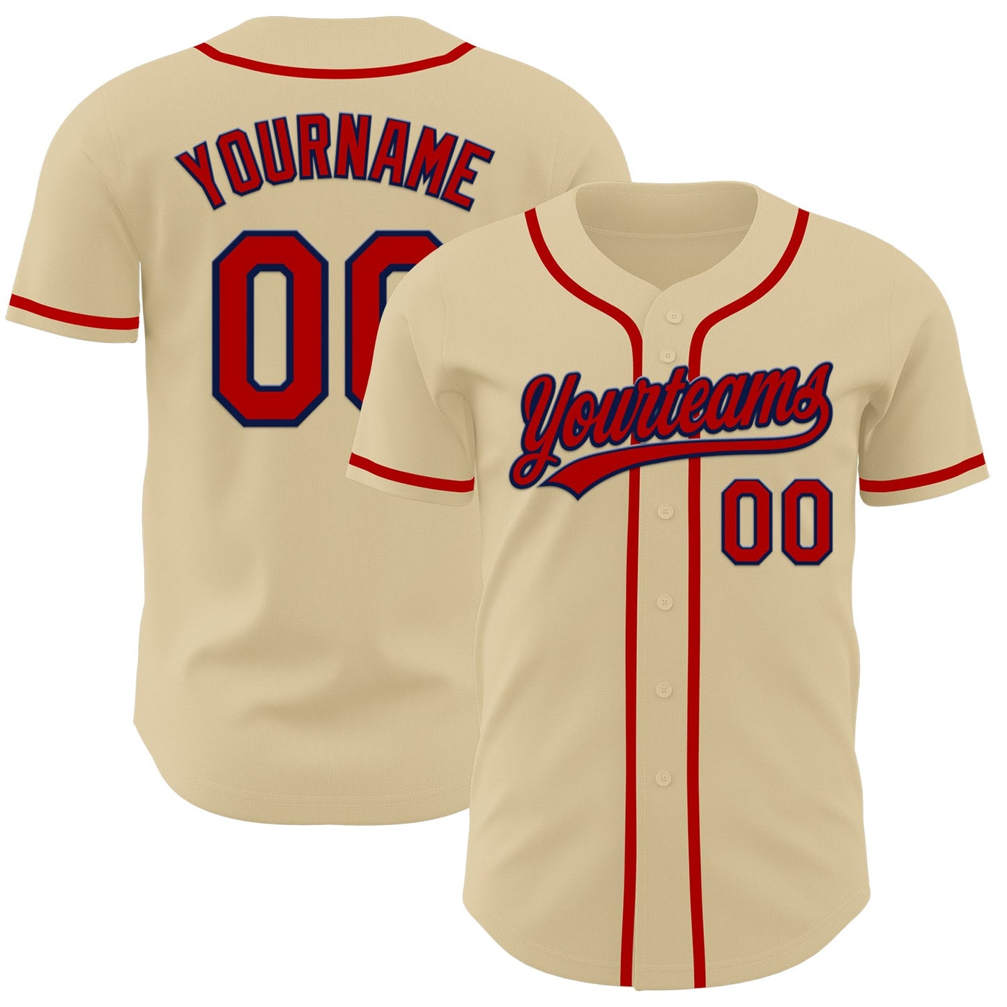 Custom Sand Red-Navy Authentic Baseball Jersey - Main View