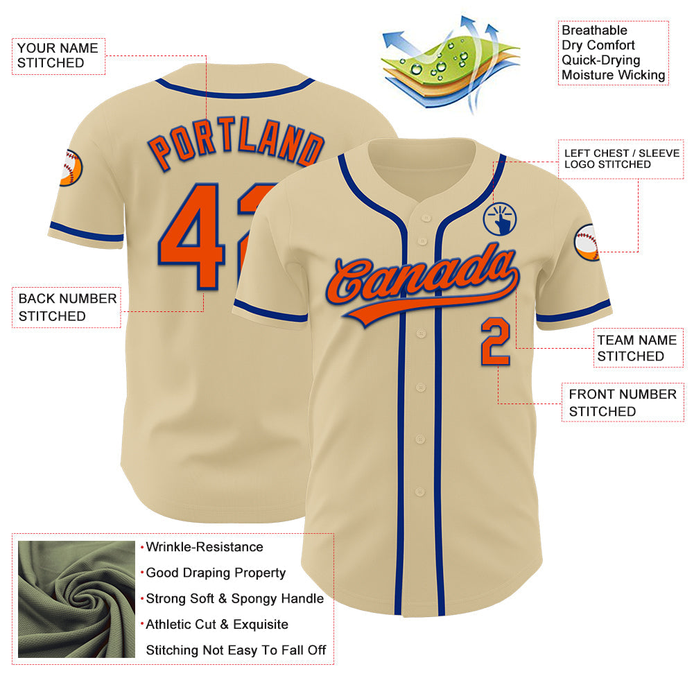 Custom Sand Orange-Royal Authentic Baseball Jersey view 3