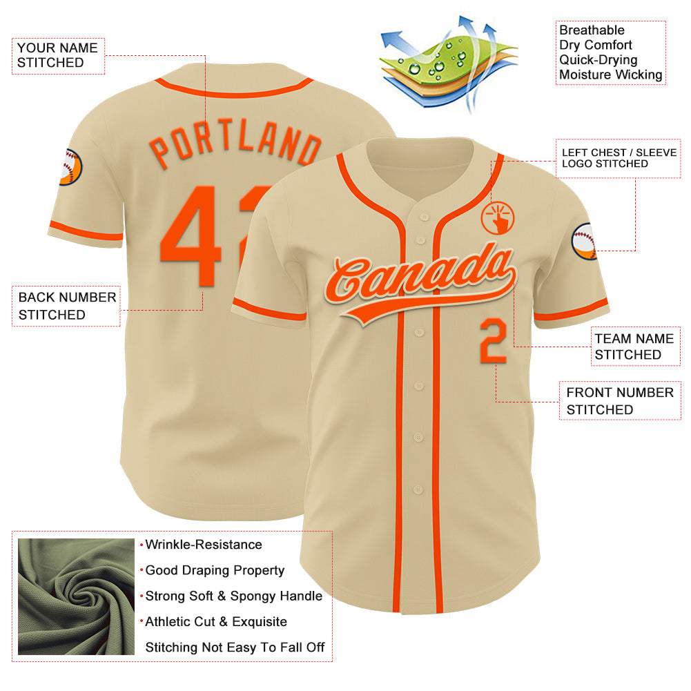 Custom Sand Orange Authentic Baseball Jersey view 3