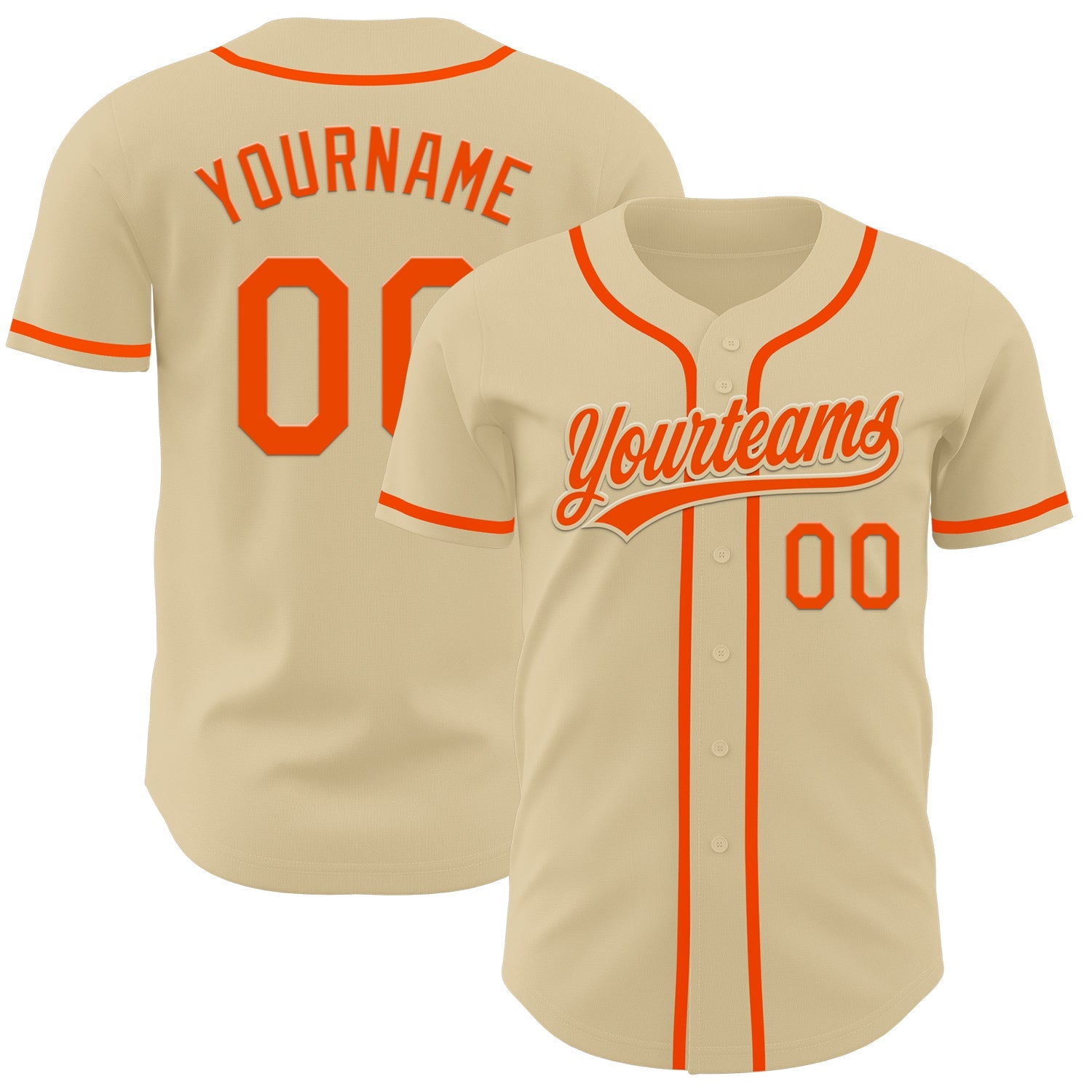 Custom Sand Orange Authentic Baseball Jersey - Main View