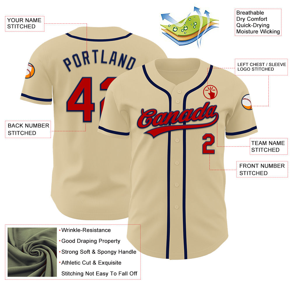 Custom Sand Red-Navy Authentic Baseball Jersey view 3