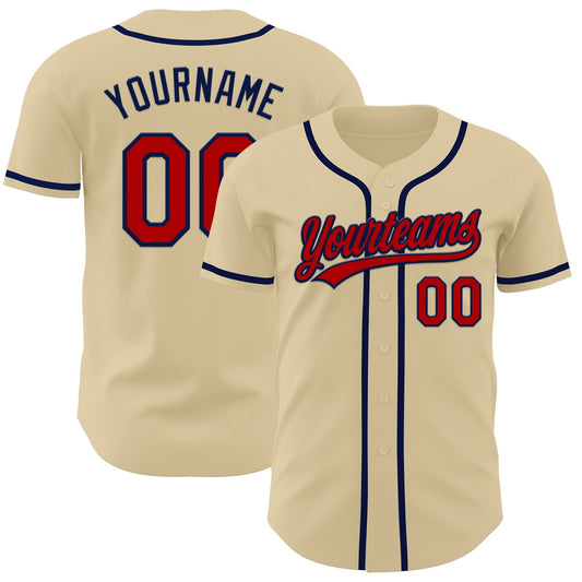 Custom Sand Red-Navy Authentic Baseball Jersey - Main View