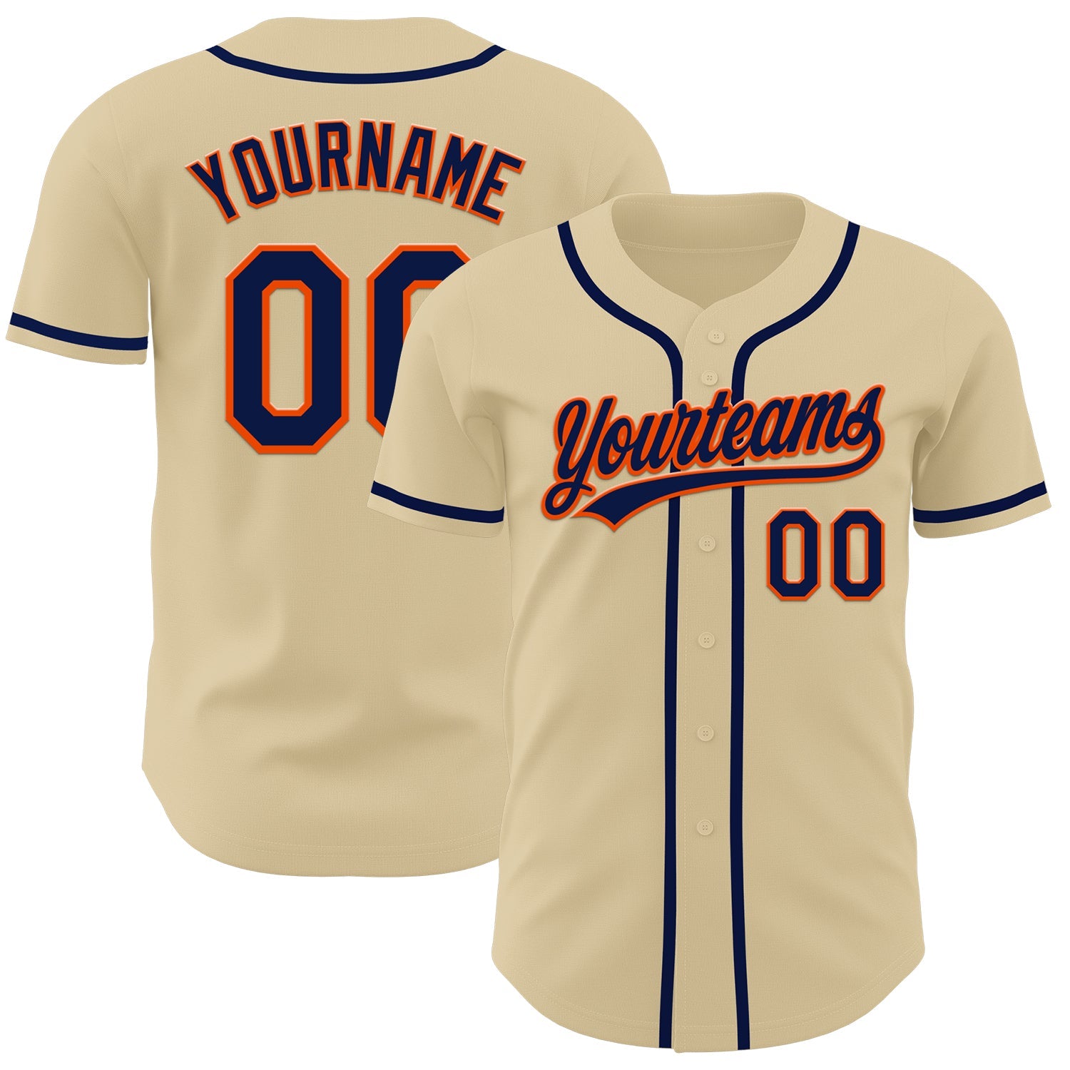 Custom Sand Navy-Orange Authentic Baseball Jersey - Main View