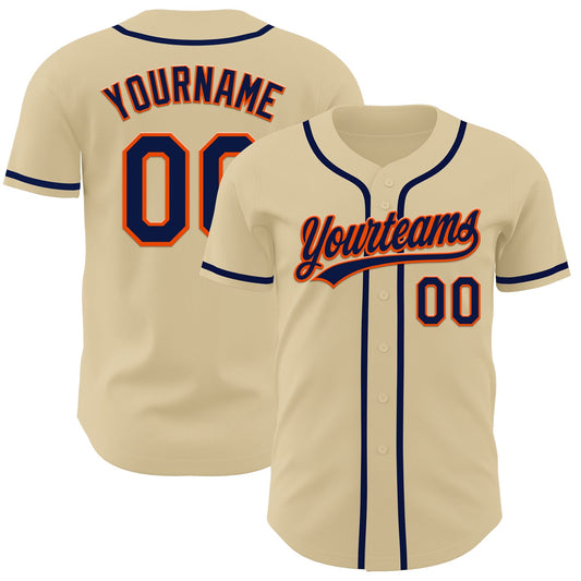 Custom Sand Navy-Orange Authentic Baseball Jersey - Main View