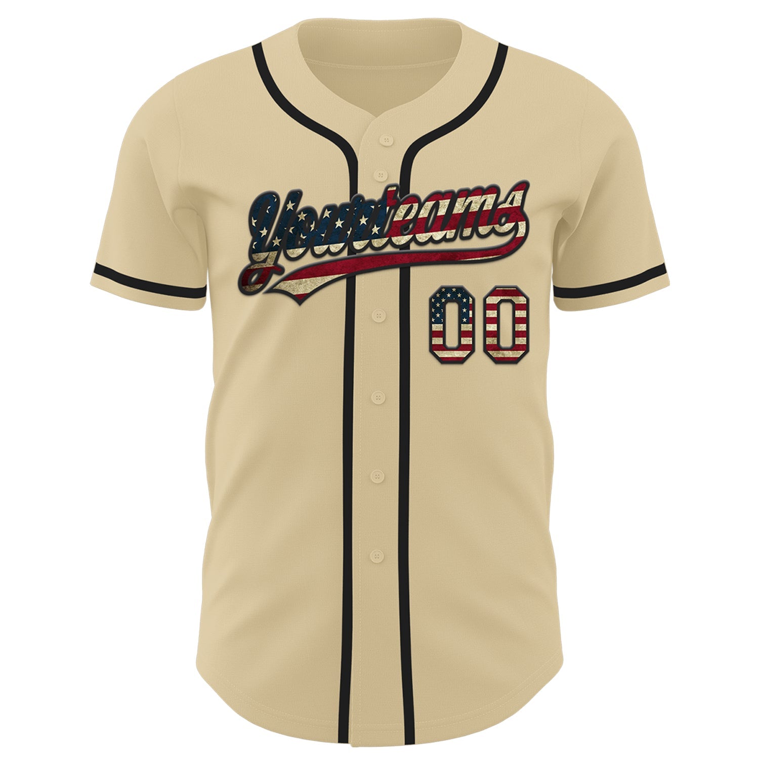 Custom Sand Vintage USA Flag-Black Authentic Baseball Jersey view 2
