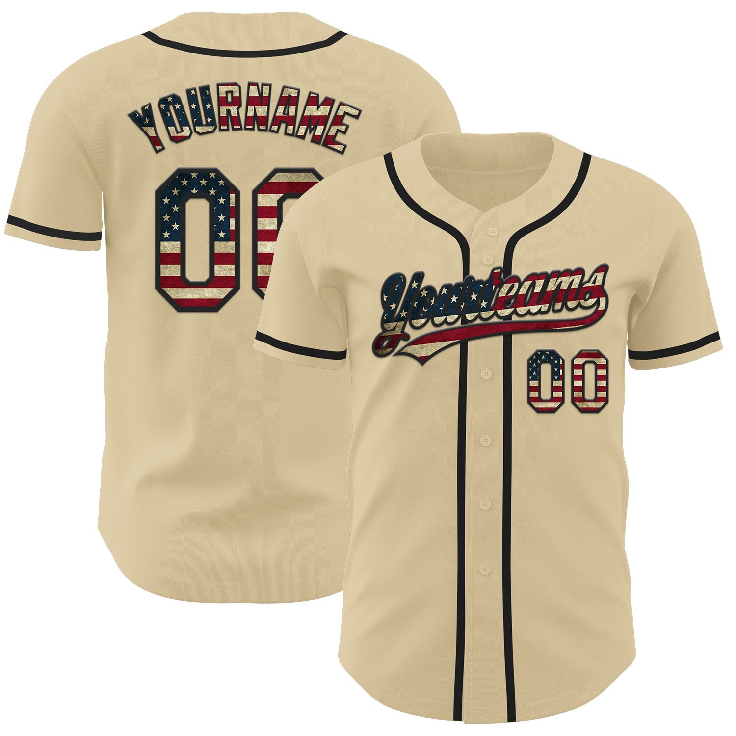 Custom Sand Vintage USA Flag-Black Authentic Baseball Jersey - Main View