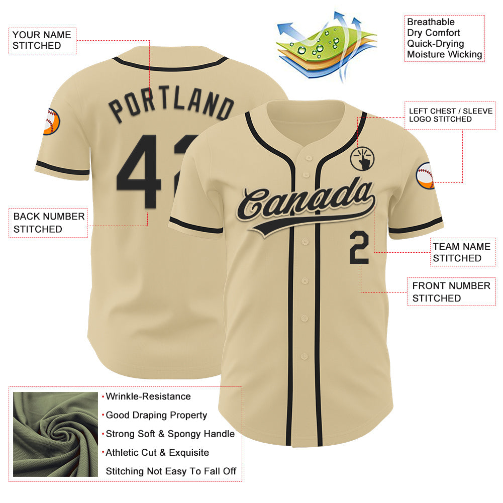 Custom Sand Black Authentic Baseball Jersey view 3