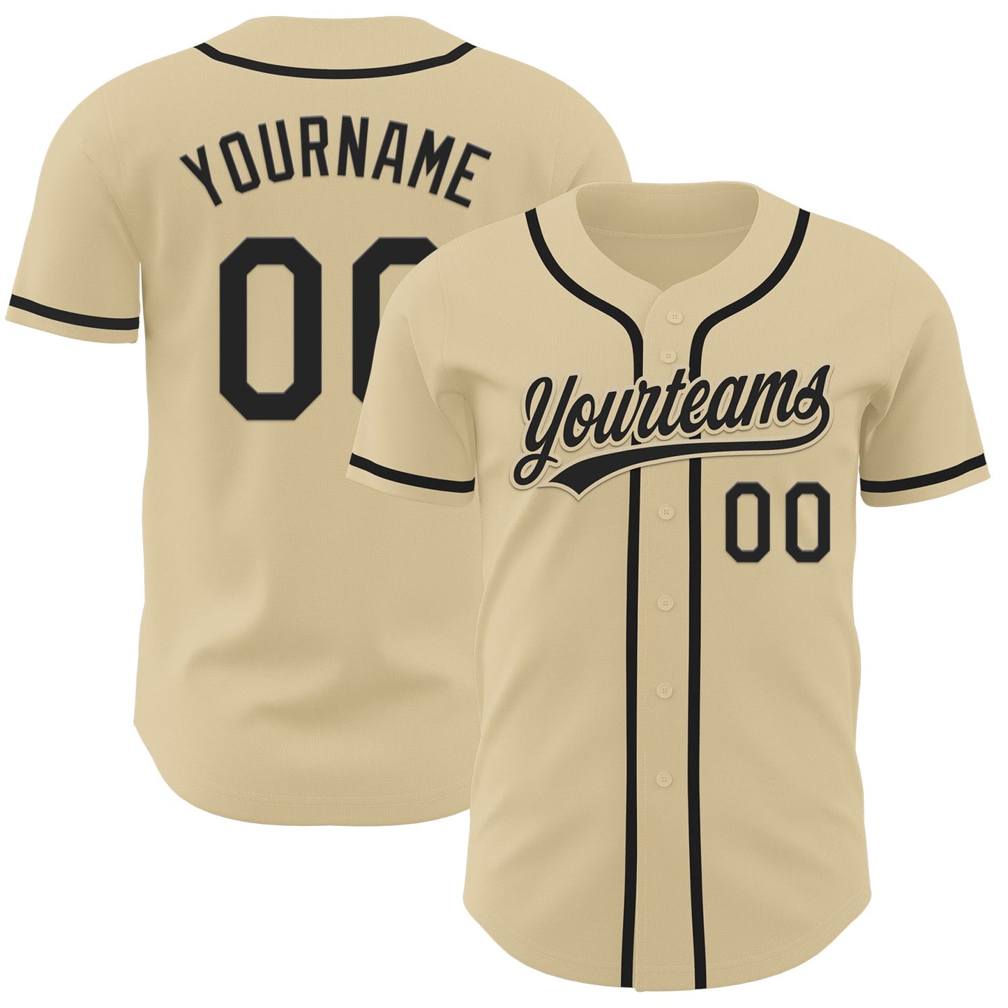 Custom Sand Black Authentic Baseball Jersey - Main View