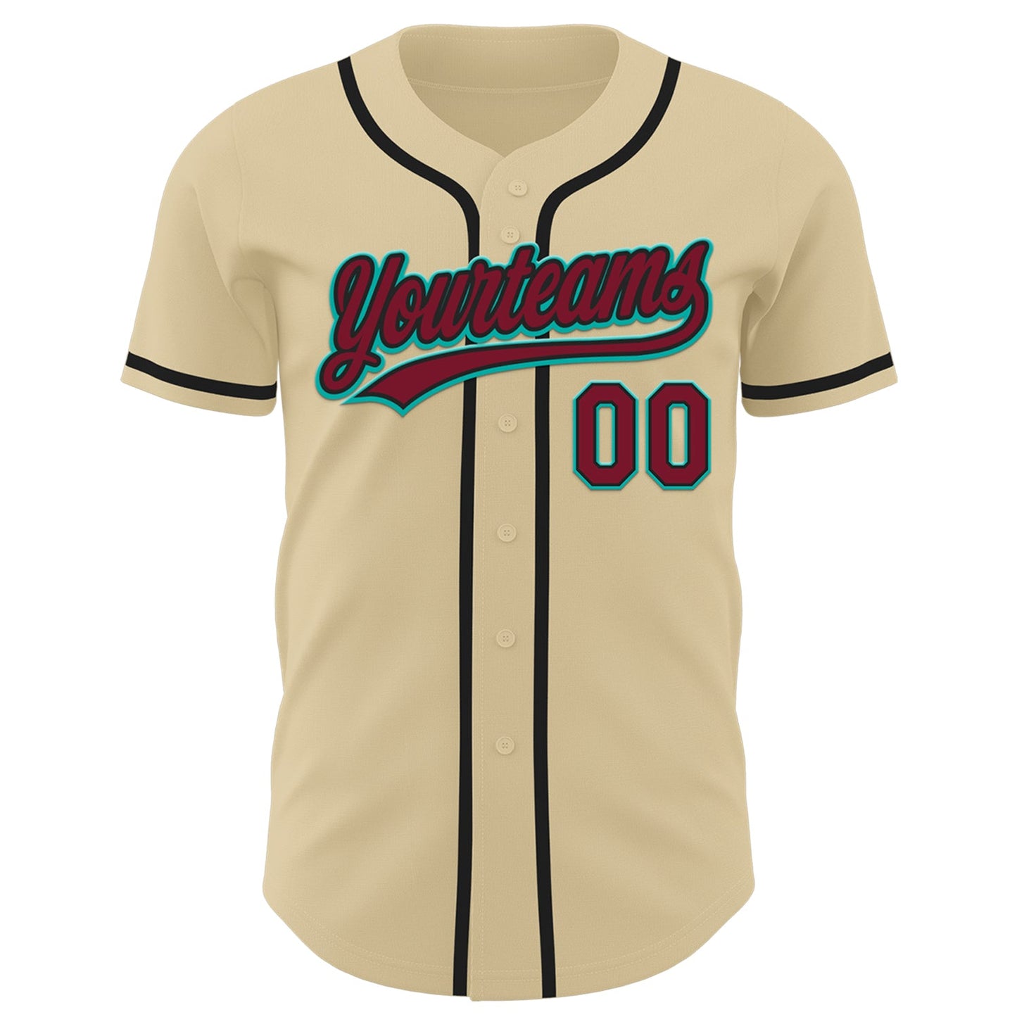 Custom Sand Crimson Black-Aqua Authentic Baseball Jersey view 2