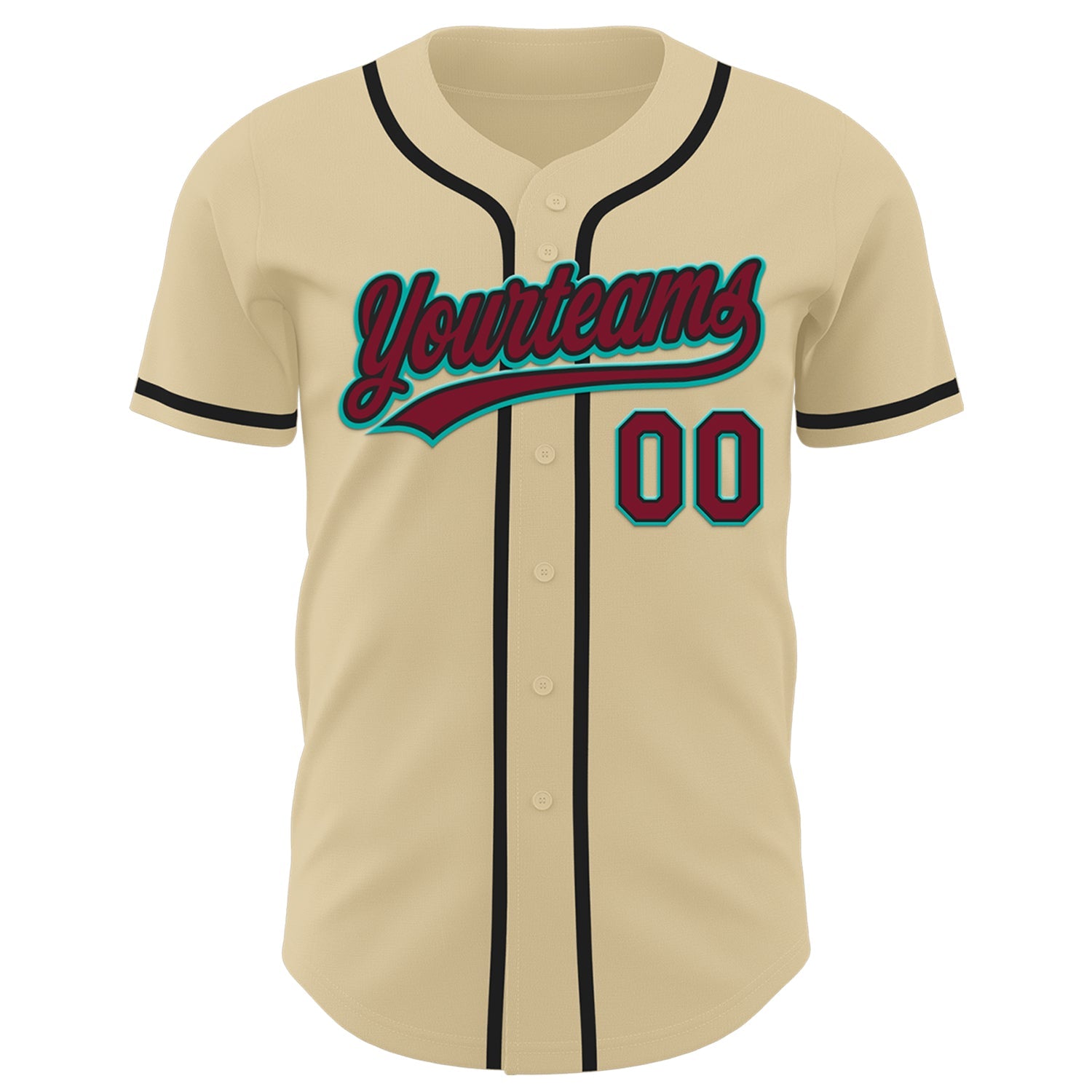 Custom Sand Crimson Black-Aqua Authentic Baseball Jersey view 2