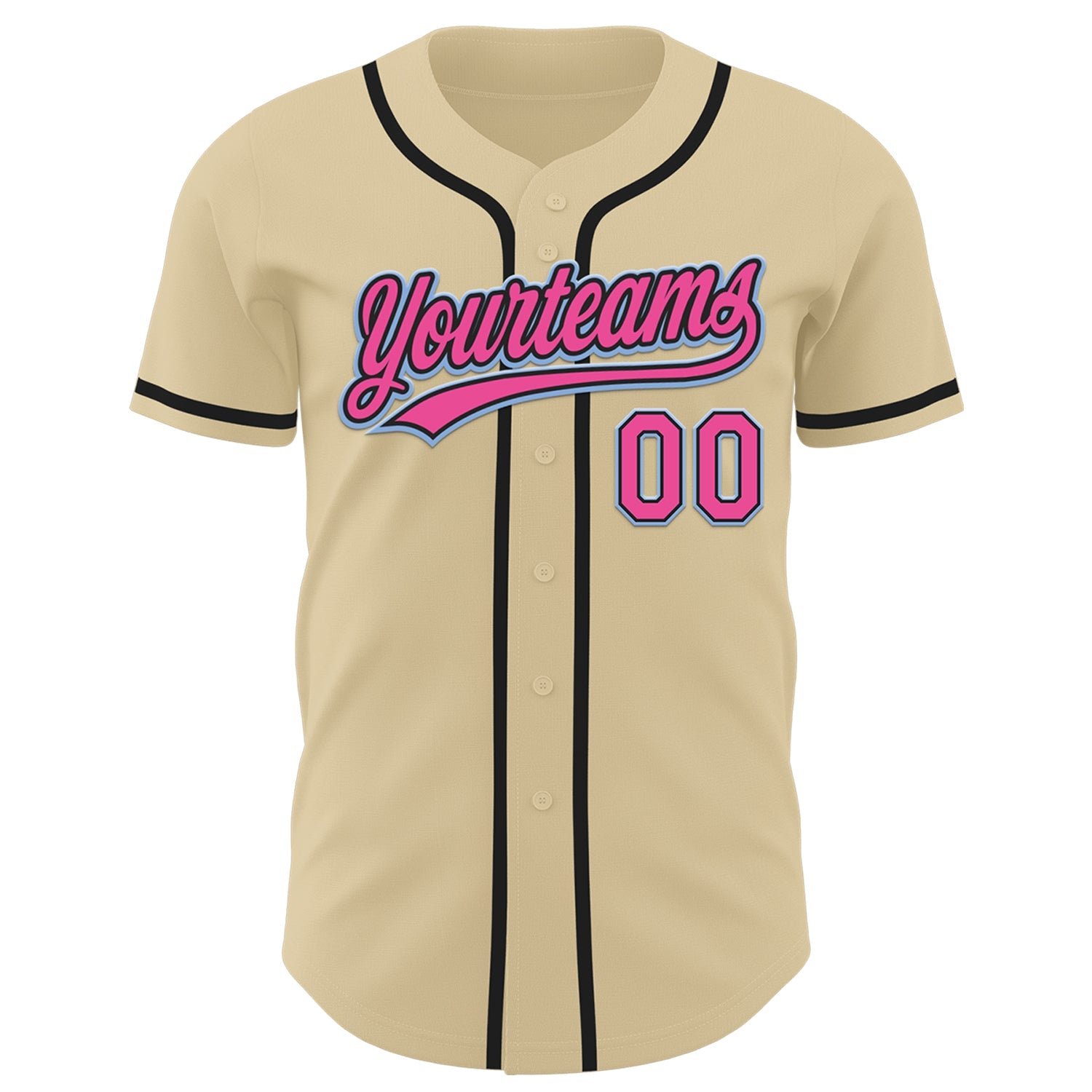 Custom Sand Pink Black-Light Blue Authentic Baseball Jersey view 2