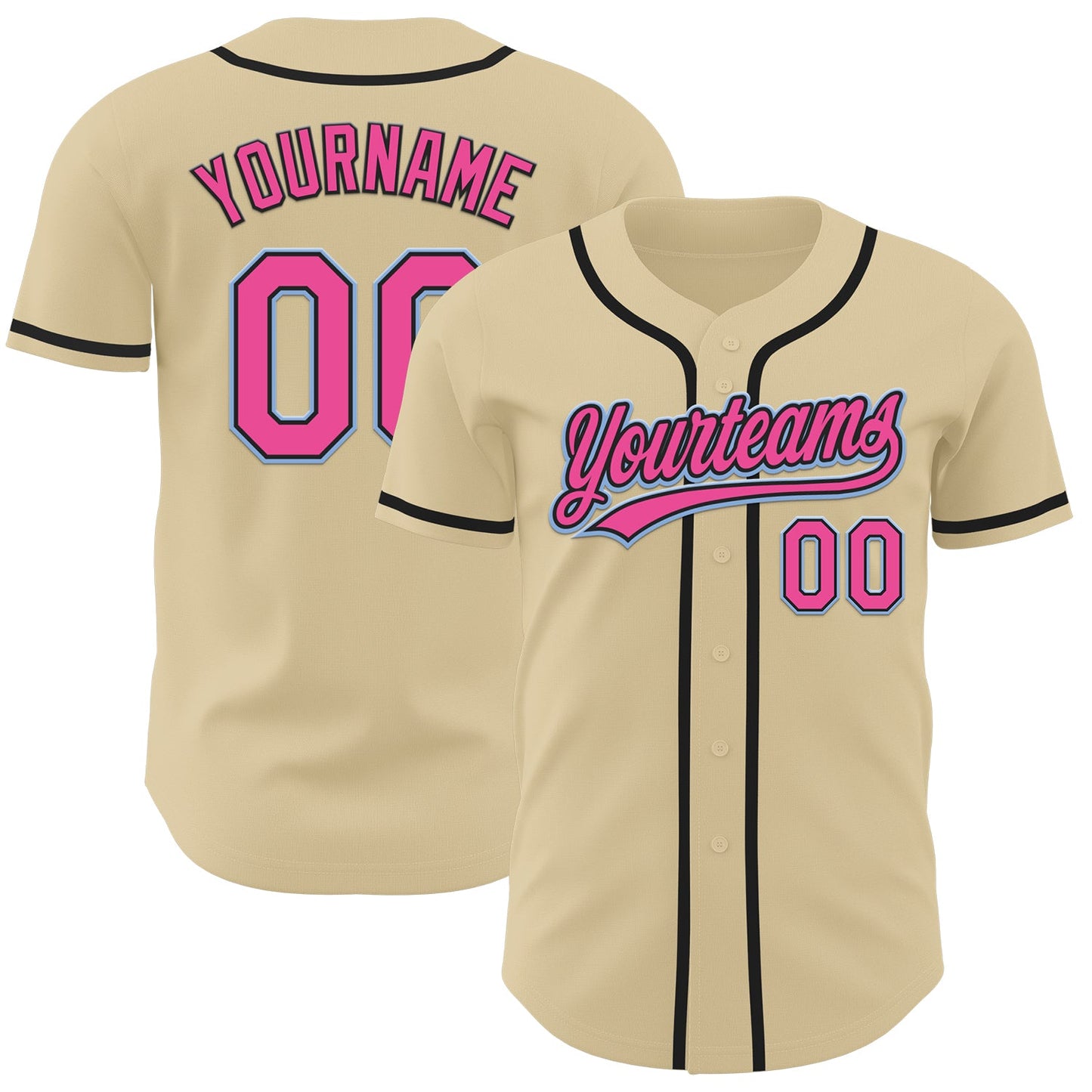Custom Sand Pink Black-Light Blue Authentic Baseball Jersey - Main View
