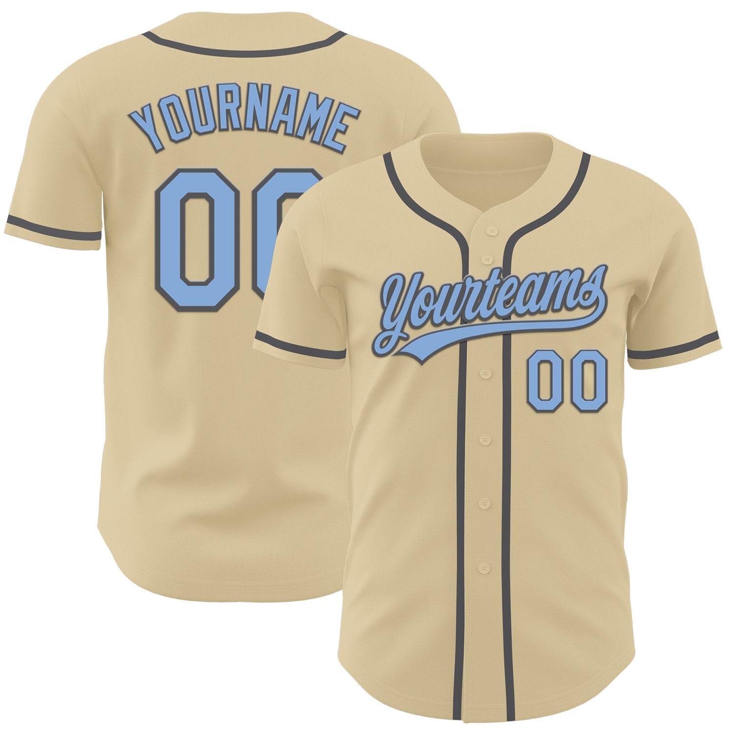 Custom Sand Light Blue-Steel Gray Authentic Baseball Jersey - Main View
