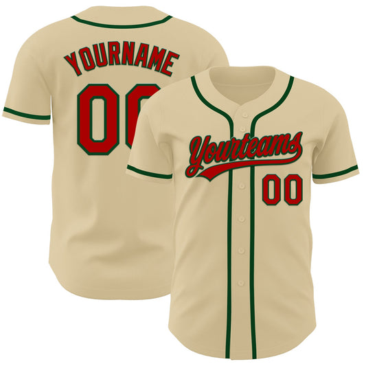 Custom Sand Red-Green Authentic Baseball Jersey - Main View