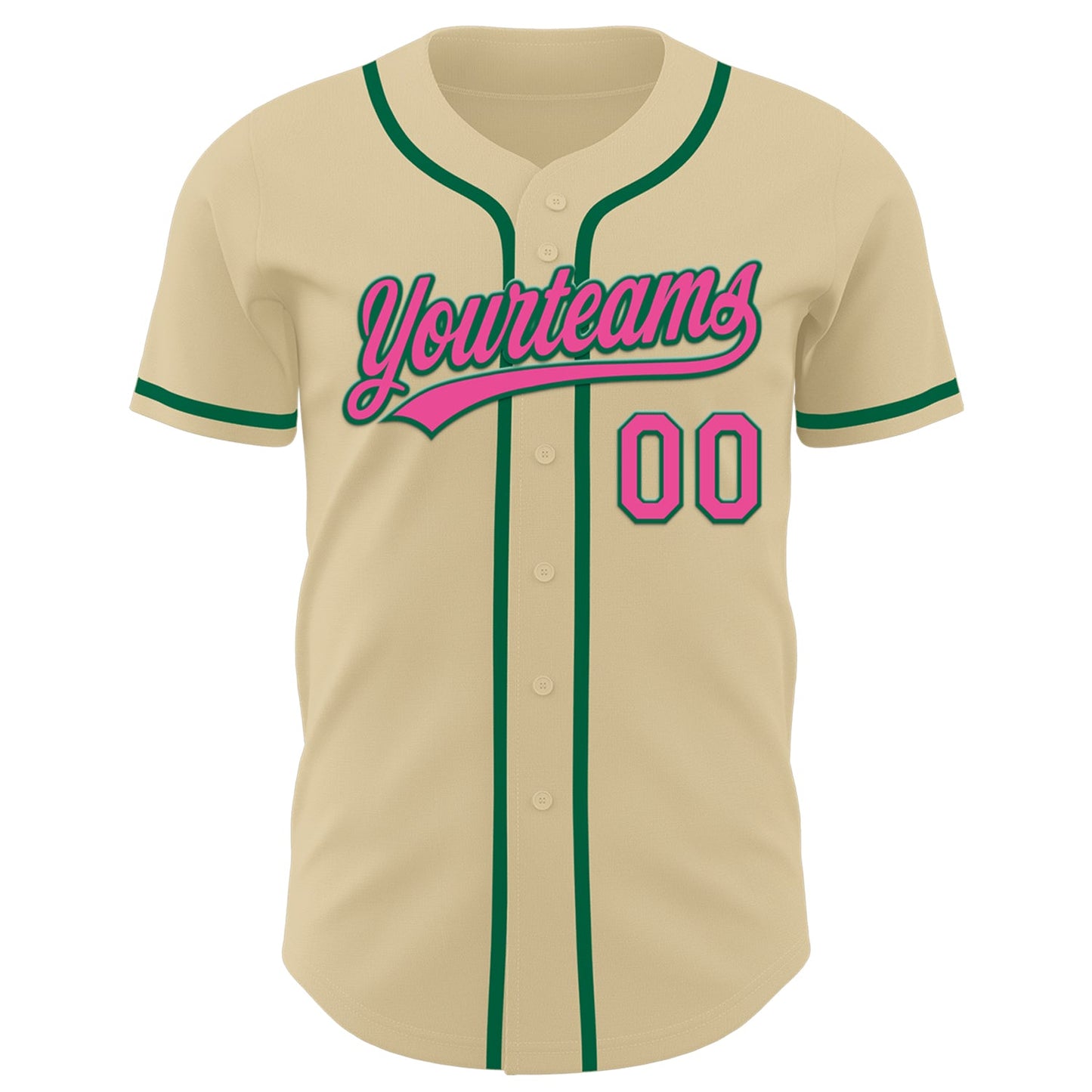 Custom Sand Pink-Kelly Green Authentic Baseball Jersey view 2